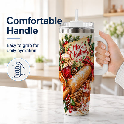 #pl[40oz|White] Christmas Baking 40oz Tumbler, Cookie Tumbler, Stainless Steel Travel Cup