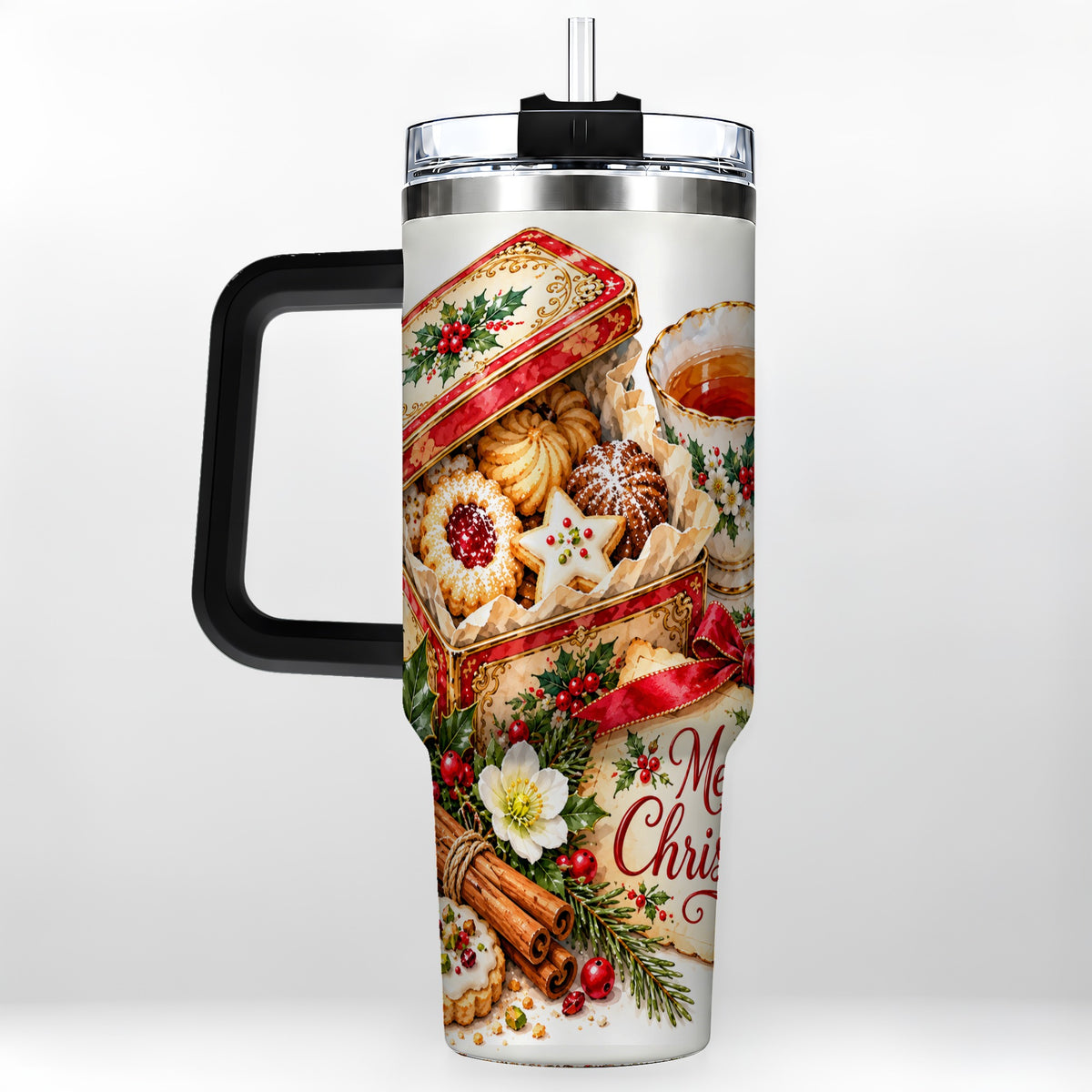 #pl[40oz|Black] Christmas Tea 40oz Tumbler, Cookie Tumbler, Stainless Steel Travel Cup