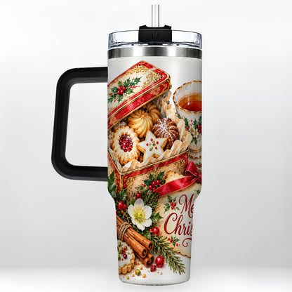 #pl[40oz|Black] Christmas Tea 40oz Tumbler, Cookie Tumbler, Stainless Steel Travel Cup