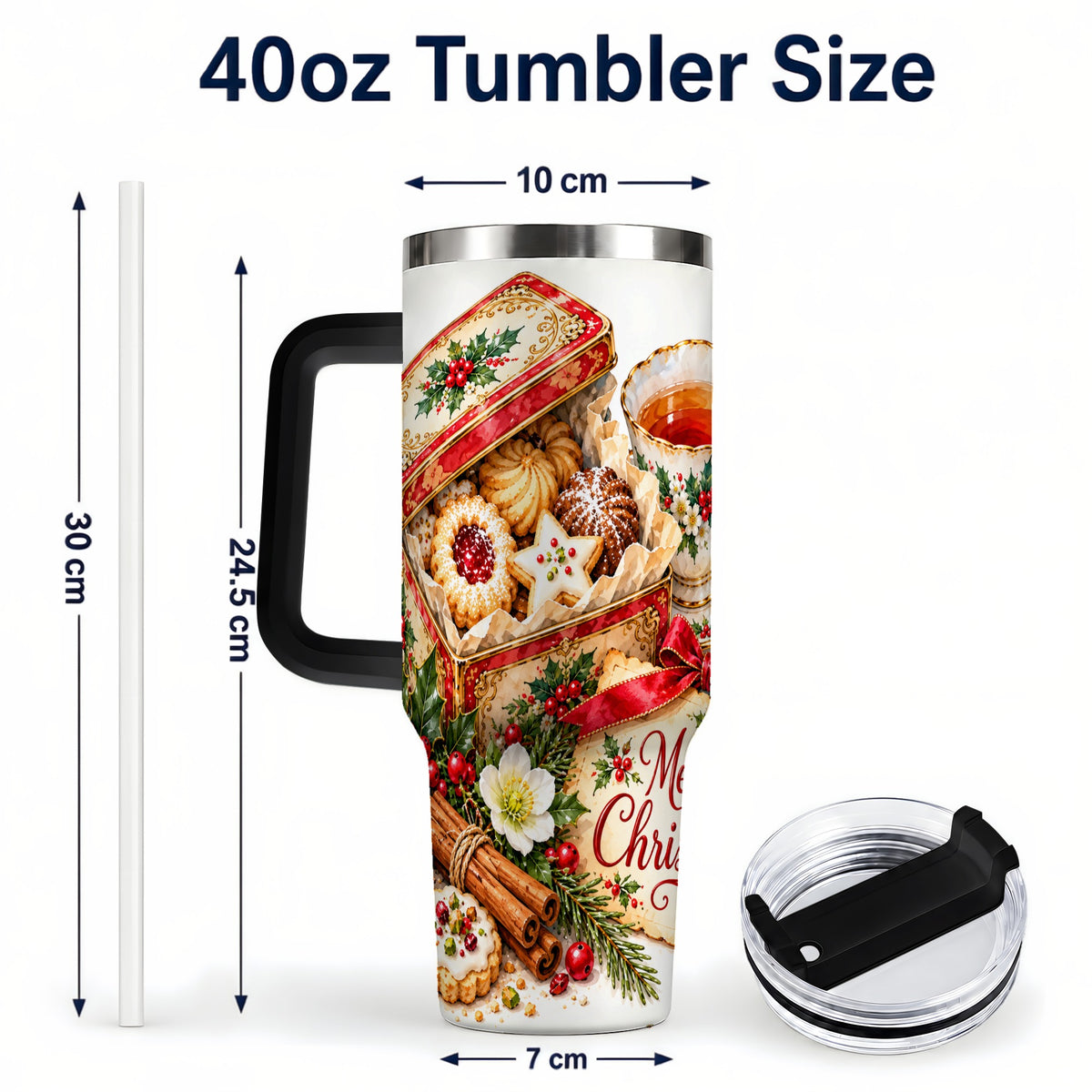 #pl[40oz|Black] Christmas Tea 40oz Tumbler, Cookie Tumbler, Stainless Steel Travel Cup