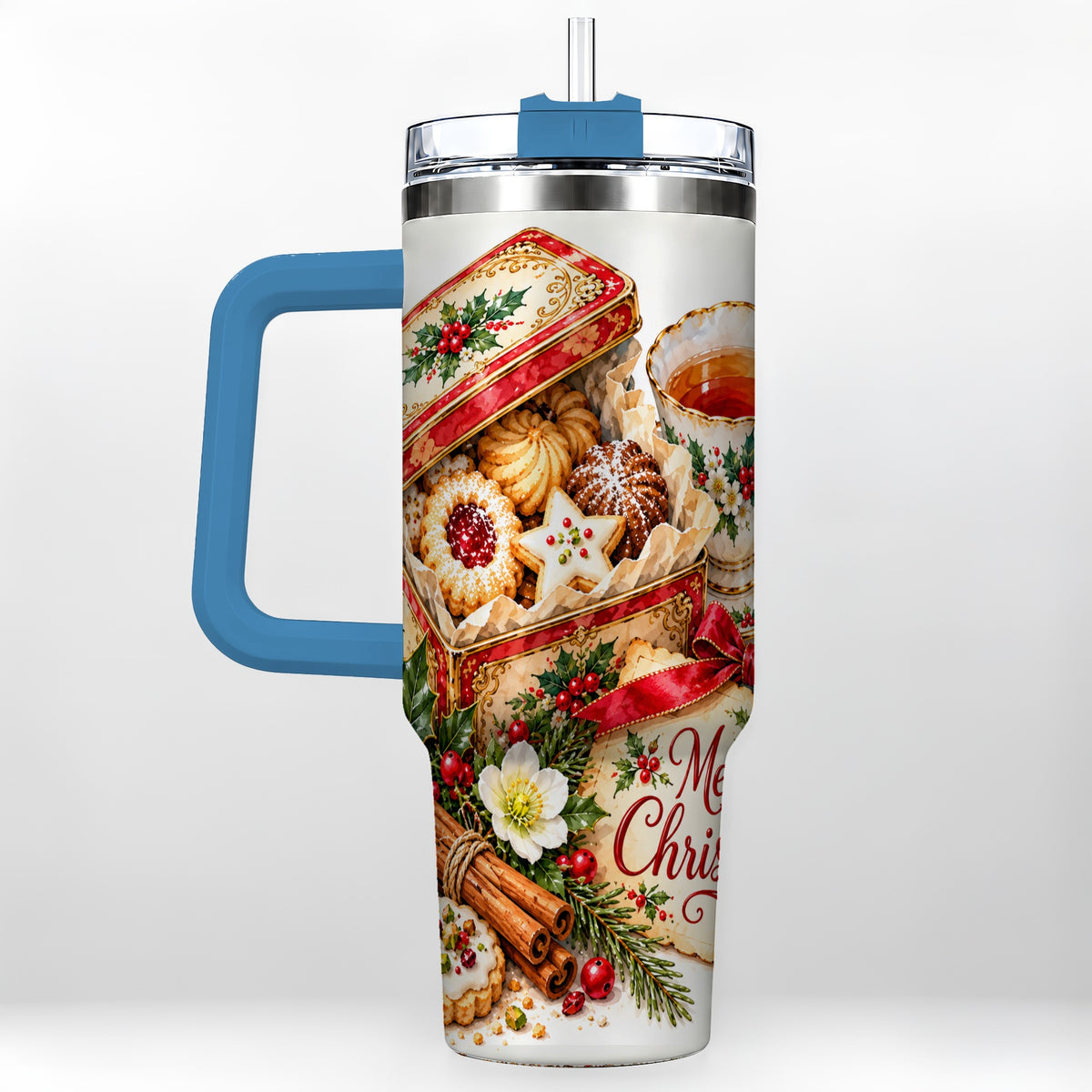 #pl[40oz|Blue] Christmas Tea 40oz Tumbler, Cookie Tumbler, Stainless Steel Travel Cup
