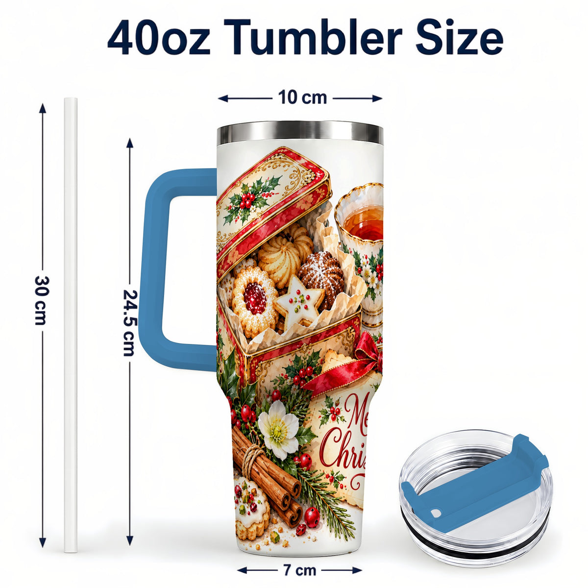 #pl[40oz|Blue] Christmas Tea 40oz Tumbler, Cookie Tumbler, Stainless Steel Travel Cup