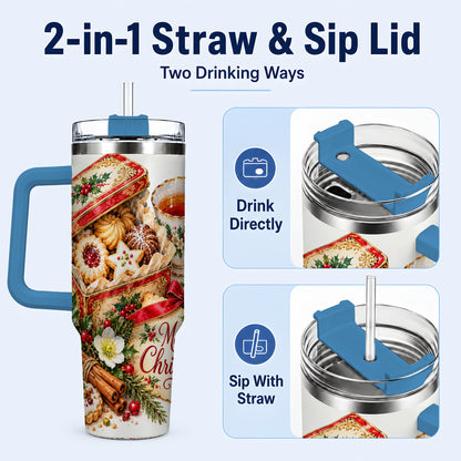 #pl[40oz|Blue] Christmas Tea 40oz Tumbler, Cookie Tumbler, Stainless Steel Travel Cup