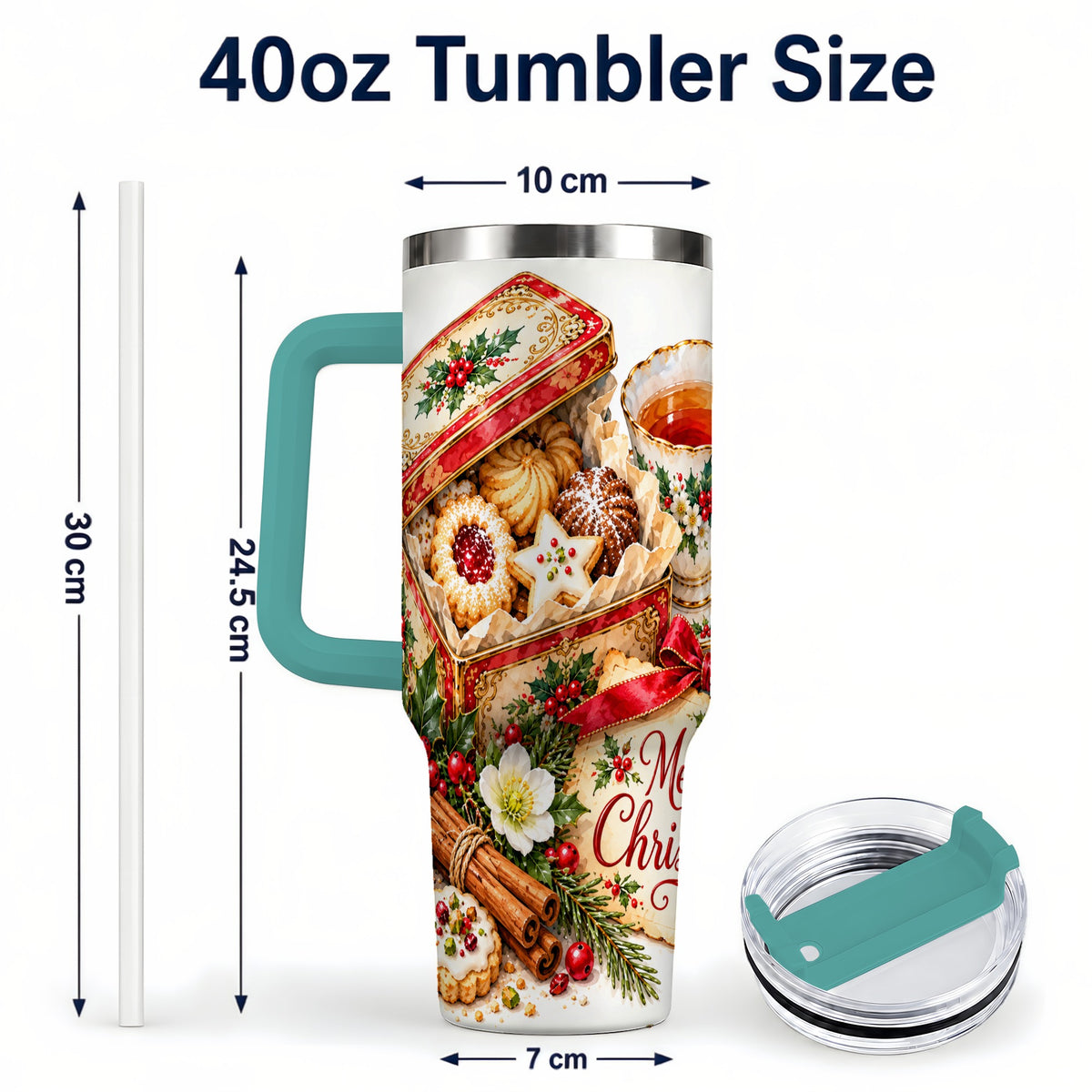 #pl[40oz|Green] Christmas Tea 40oz Tumbler, Cookie Tumbler, Stainless Steel Travel Cup