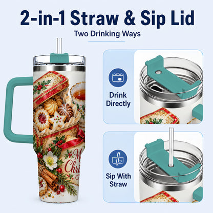 #pl[40oz|Green] Christmas Tea 40oz Tumbler, Cookie Tumbler, Stainless Steel Travel Cup