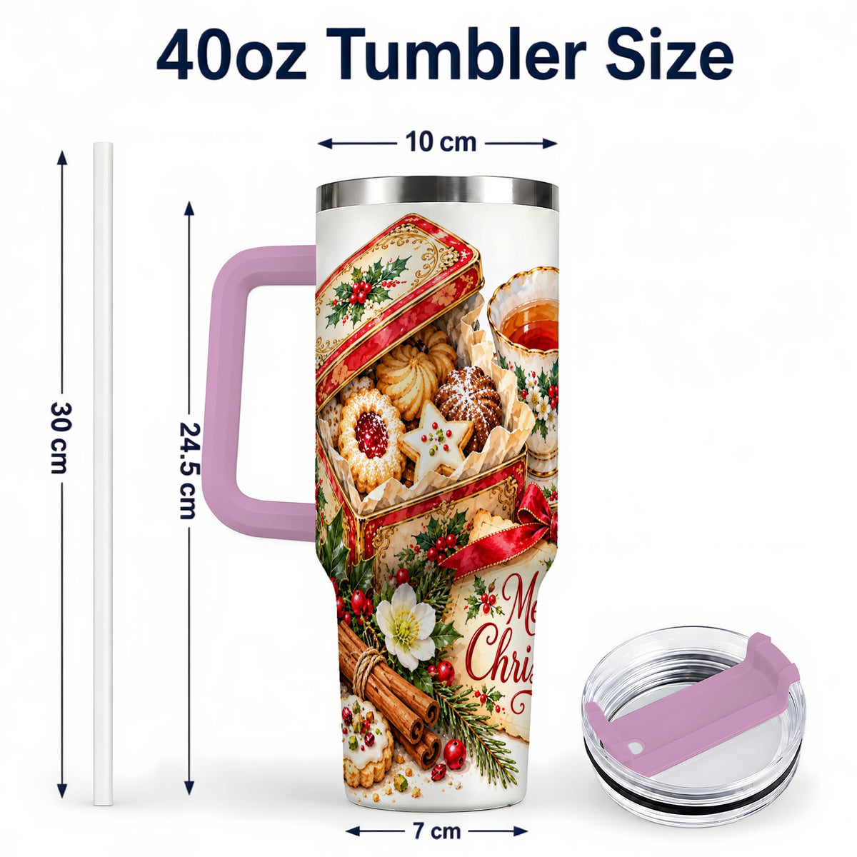 #pl[40oz|Pink] Christmas Tea 40oz Tumbler, Cookie Tumbler, Stainless Steel Travel Cup