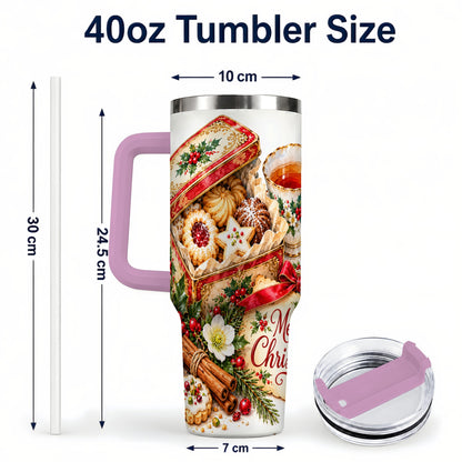 #pl[40oz|Pink] Christmas Tea 40oz Tumbler, Cookie Tumbler, Stainless Steel Travel Cup