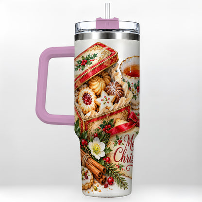 #pl[40oz|Pink] Christmas Tea 40oz Tumbler, Cookie Tumbler, Stainless Steel Travel Cup
