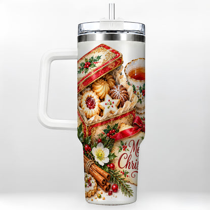 Christmas Tea 40oz Tumbler, Cookie Tumbler, Stainless Steel Travel Cup