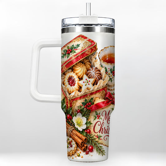 Christmas Tea 40oz Tumbler, Cookie Tumbler, Stainless Steel Travel Cup