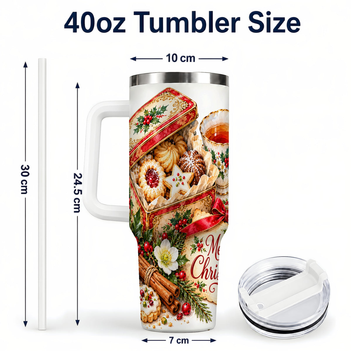 #pl[40oz|White] Christmas Tea 40oz Tumbler, Cookie Tumbler, Stainless Steel Travel Cup