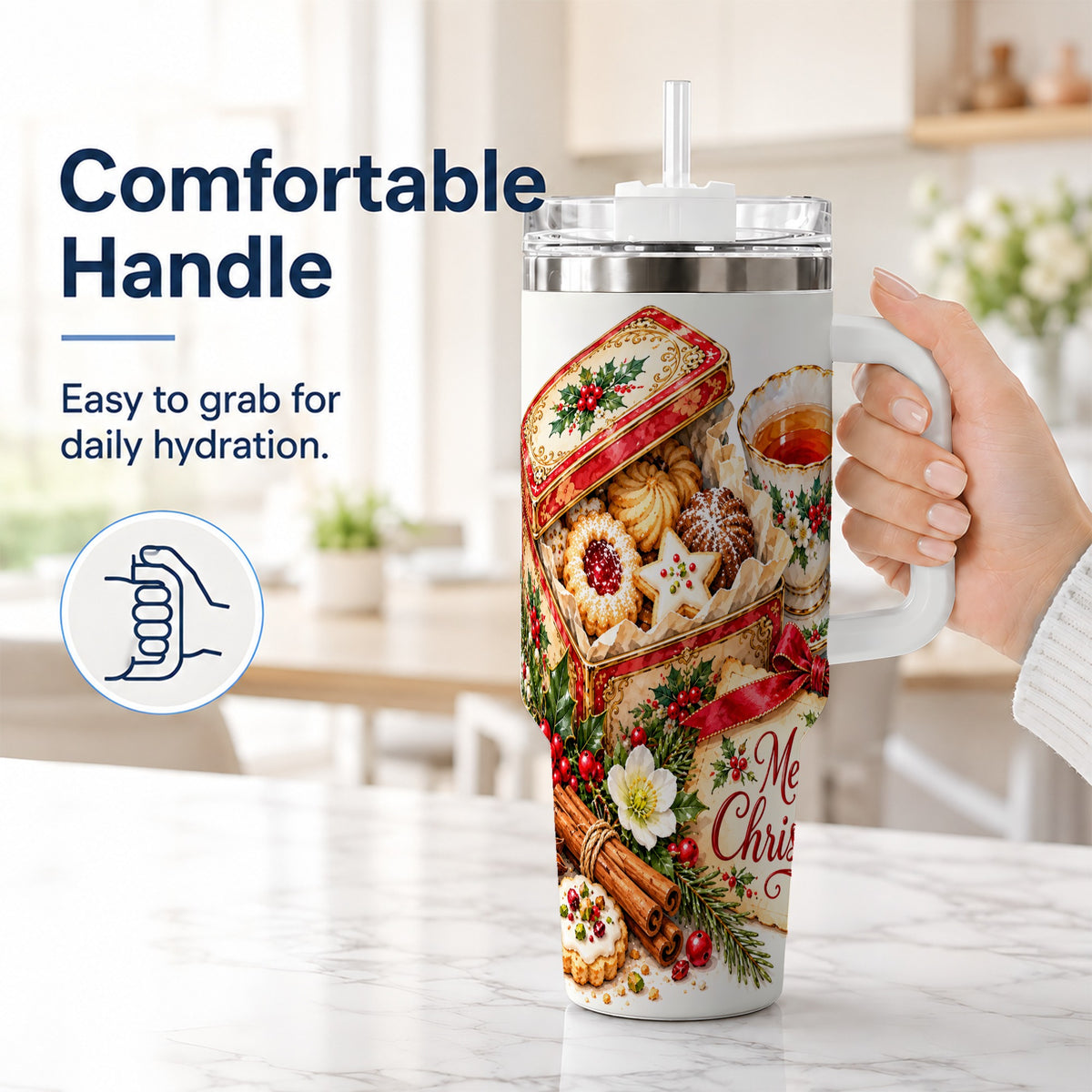 #pl[40oz|White] Christmas Tea 40oz Tumbler, Cookie Tumbler, Stainless Steel Travel Cup