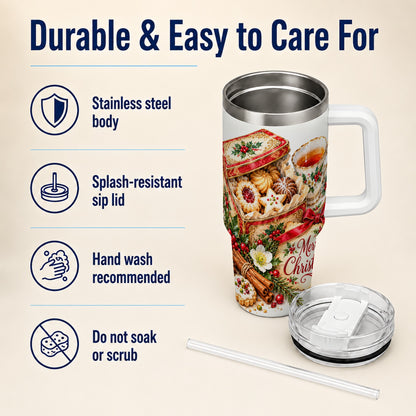 Christmas Tea 40oz Tumbler, Cookie Tumbler, Stainless Steel Travel Cup