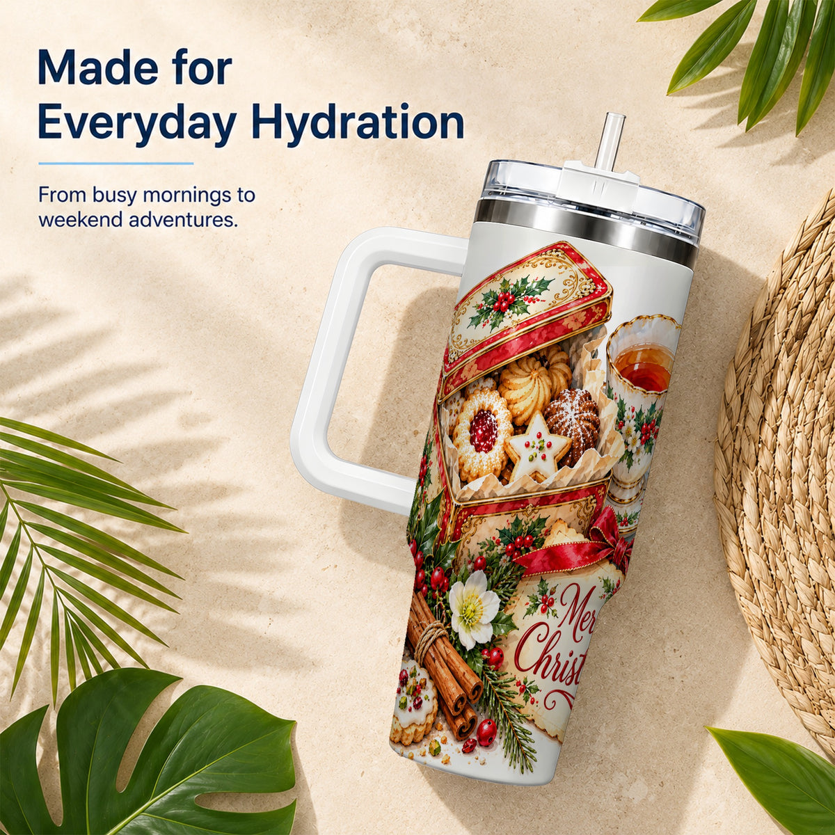 Christmas Tea 40oz Tumbler, Cookie Tumbler, Stainless Steel Travel Cup