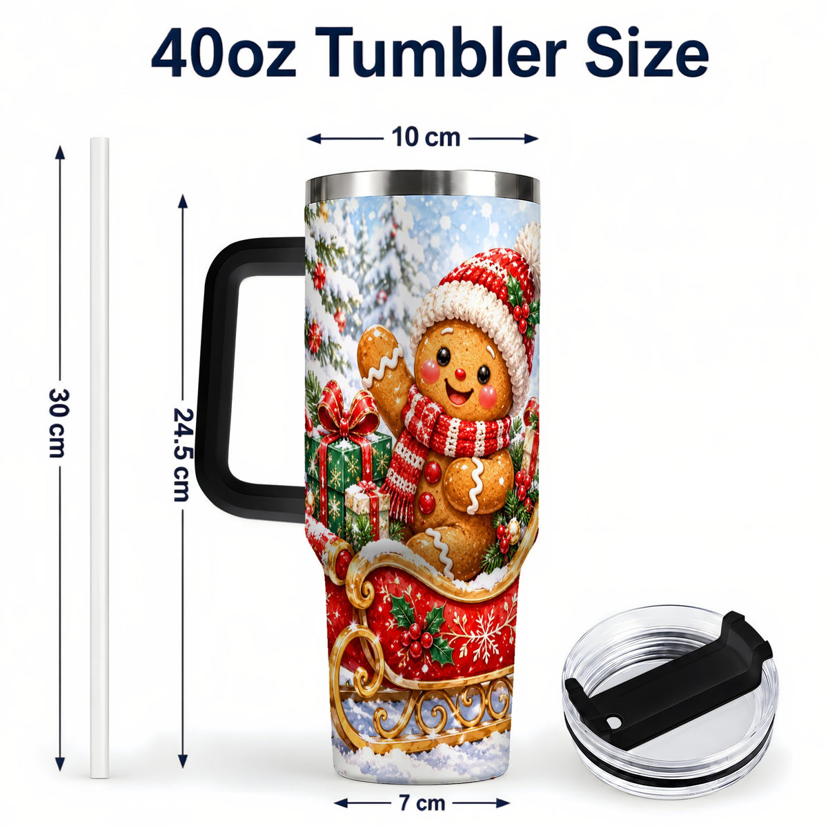 #pl[40oz|Black] Gingerbread Sleigh 40oz Tumbler, Cookie Tumbler, Stainless Steel Travel Cup
