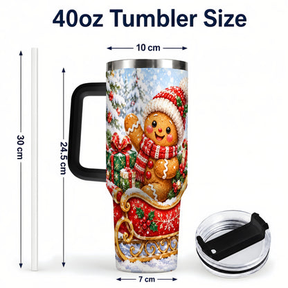 #pl[40oz|Black] Gingerbread Sleigh 40oz Tumbler, Cookie Tumbler, Stainless Steel Travel Cup