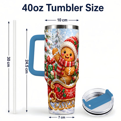 #pl[40oz|Blue] Gingerbread Sleigh 40oz Tumbler, Cookie Tumbler, Stainless Steel Travel Cup