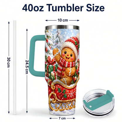 #pl[40oz|Green] Gingerbread Sleigh 40oz Tumbler, Cookie Tumbler, Stainless Steel Travel Cup