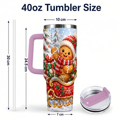 #pl[40oz|Pink] Gingerbread Sleigh 40oz Tumbler, Cookie Tumbler, Stainless Steel Travel Cup
