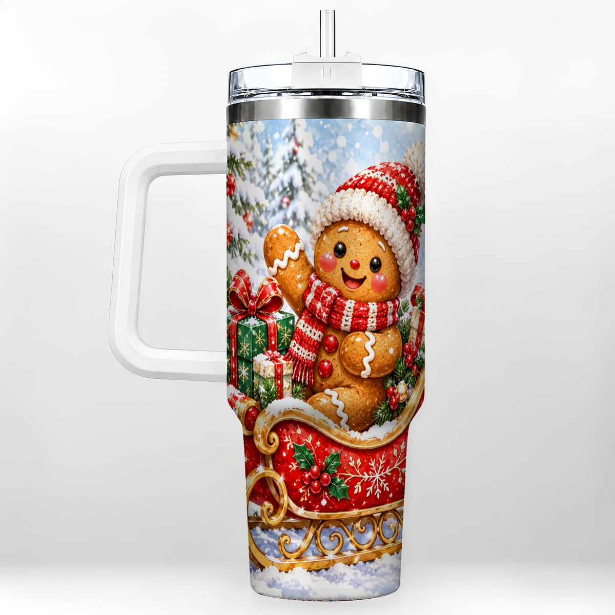 Gingerbread Sleigh 40oz Tumbler, Cookie Tumbler, Stainless Steel Travel Cup