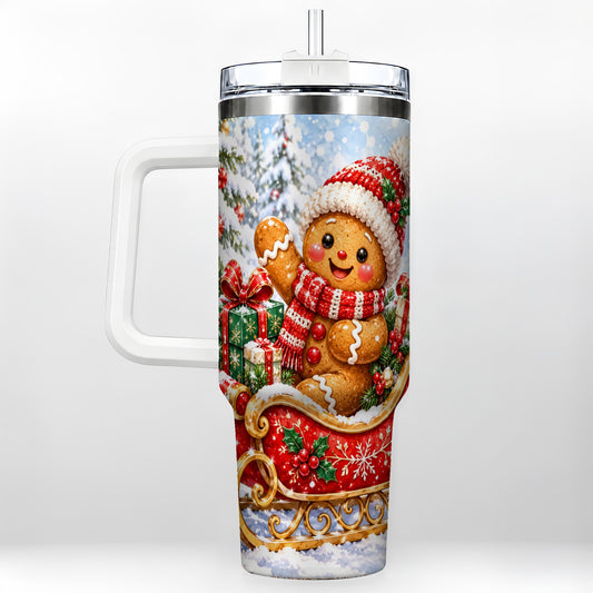 Gingerbread Sleigh 40oz Tumbler, Cookie Tumbler, Stainless Steel Travel Cup