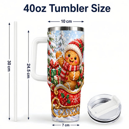 #pl[40oz|White] Gingerbread Sleigh 40oz Tumbler, Cookie Tumbler, Stainless Steel Travel Cup