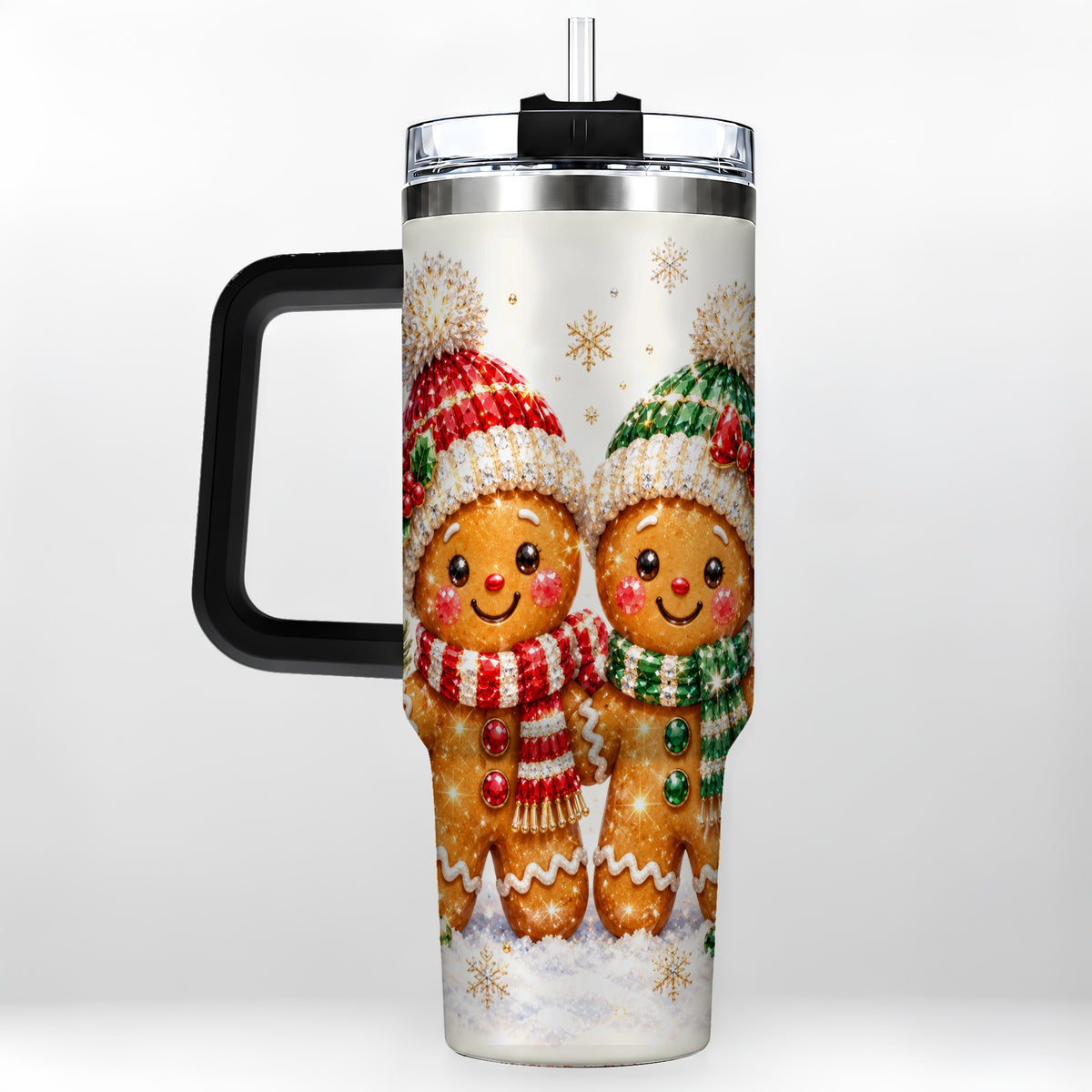 #pl[40oz|Black] Gingerbread Couple 40oz Tumbler, Cookie Tumbler, Stainless Steel Travel Cup