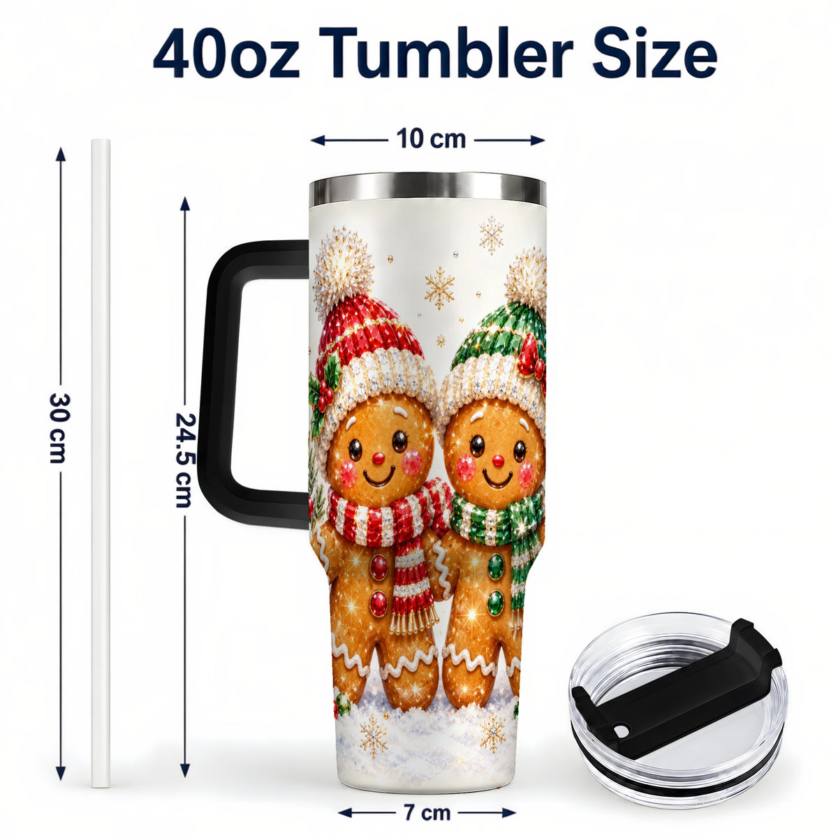 #pl[40oz|Black] Gingerbread Couple 40oz Tumbler, Cookie Tumbler, Stainless Steel Travel Cup