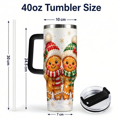 #pl[40oz|Black] Gingerbread Couple 40oz Tumbler, Cookie Tumbler, Stainless Steel Travel Cup