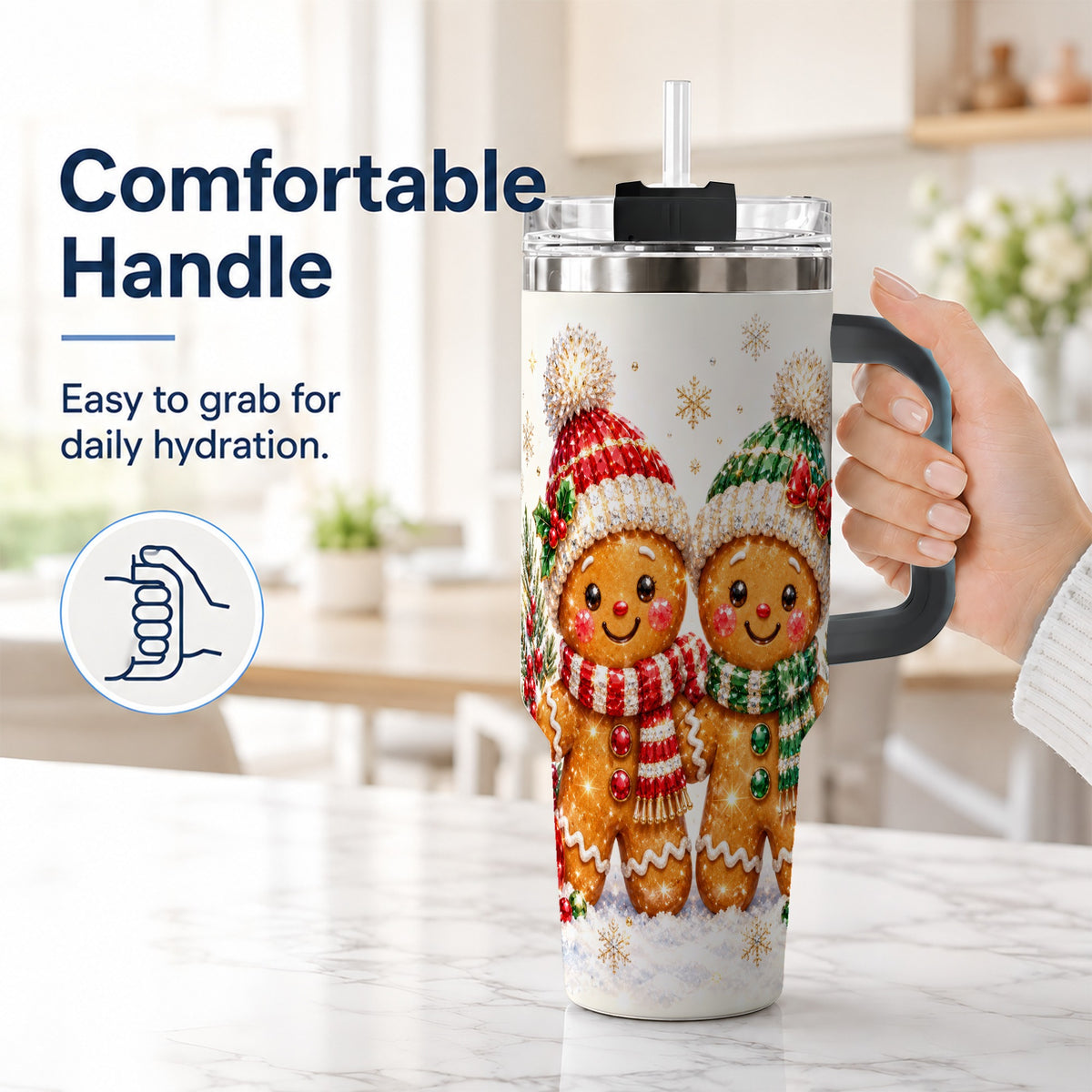 #pl[40oz|Black] Gingerbread Couple 40oz Tumbler, Cookie Tumbler, Stainless Steel Travel Cup