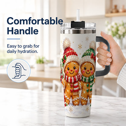 #pl[40oz|Black] Gingerbread Couple 40oz Tumbler, Cookie Tumbler, Stainless Steel Travel Cup