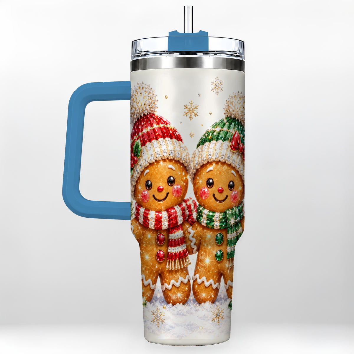 #pl[40oz|Blue] Gingerbread Couple 40oz Tumbler, Cookie Tumbler, Stainless Steel Travel Cup