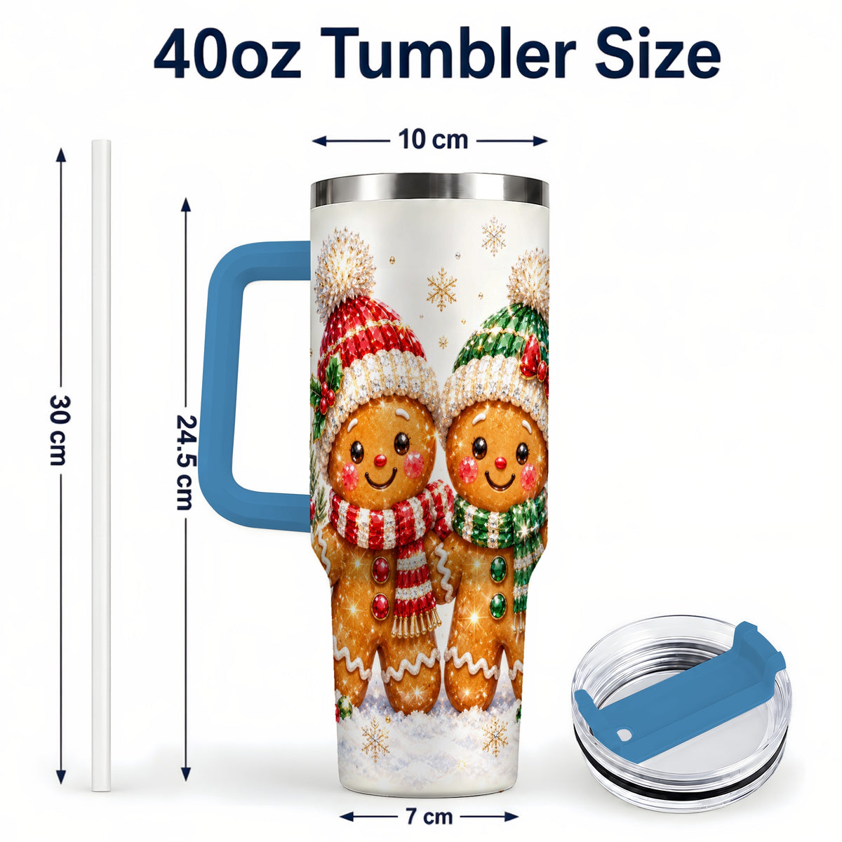 #pl[40oz|Blue] Gingerbread Couple 40oz Tumbler, Cookie Tumbler, Stainless Steel Travel Cup