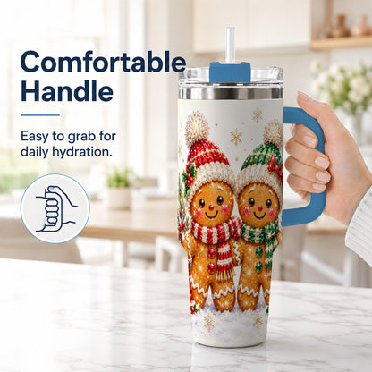 #pl[40oz|Blue] Gingerbread Couple 40oz Tumbler, Cookie Tumbler, Stainless Steel Travel Cup