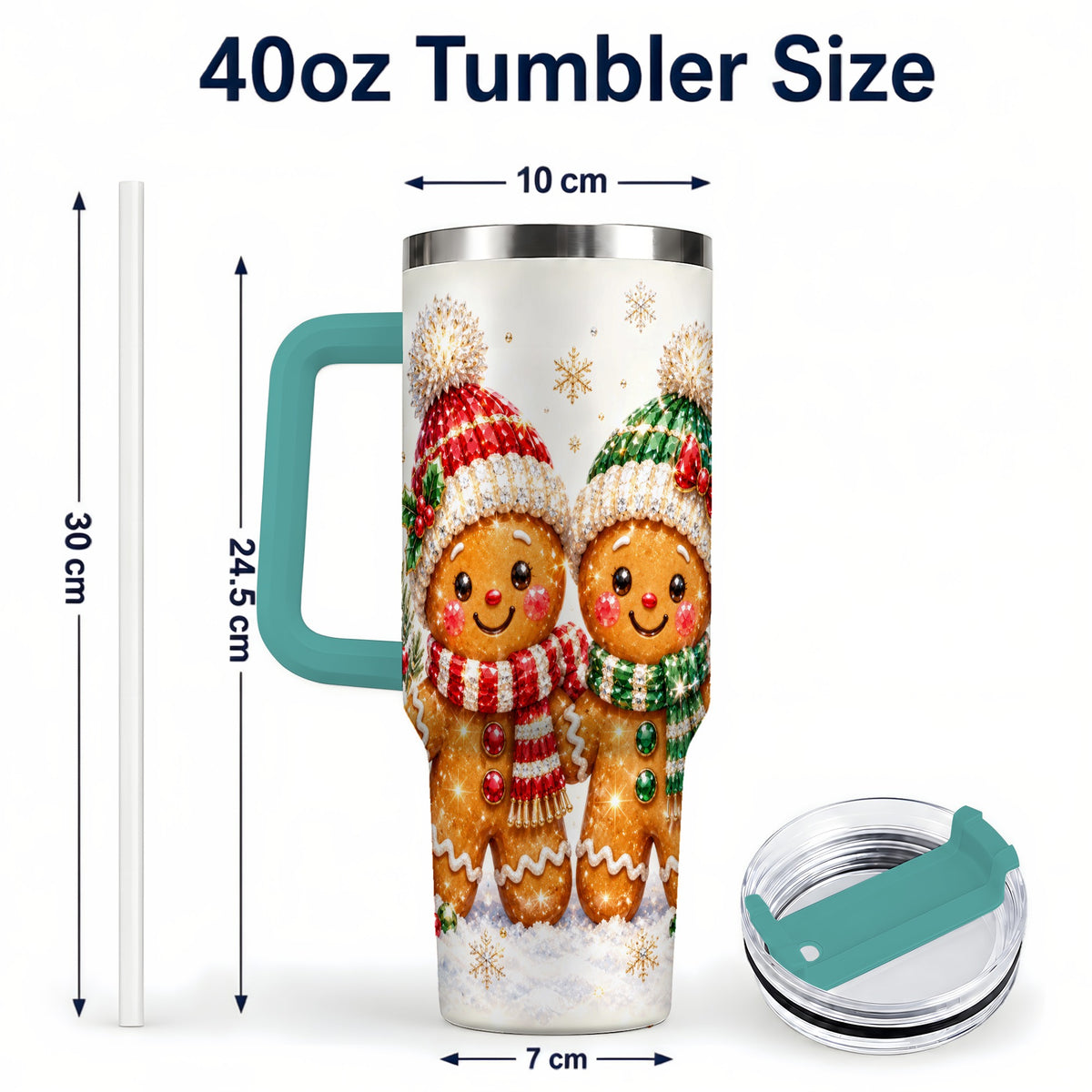 #pl[40oz|Green] Gingerbread Couple 40oz Tumbler, Cookie Tumbler, Stainless Steel Travel Cup