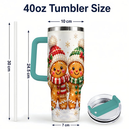 #pl[40oz|Green] Gingerbread Couple 40oz Tumbler, Cookie Tumbler, Stainless Steel Travel Cup