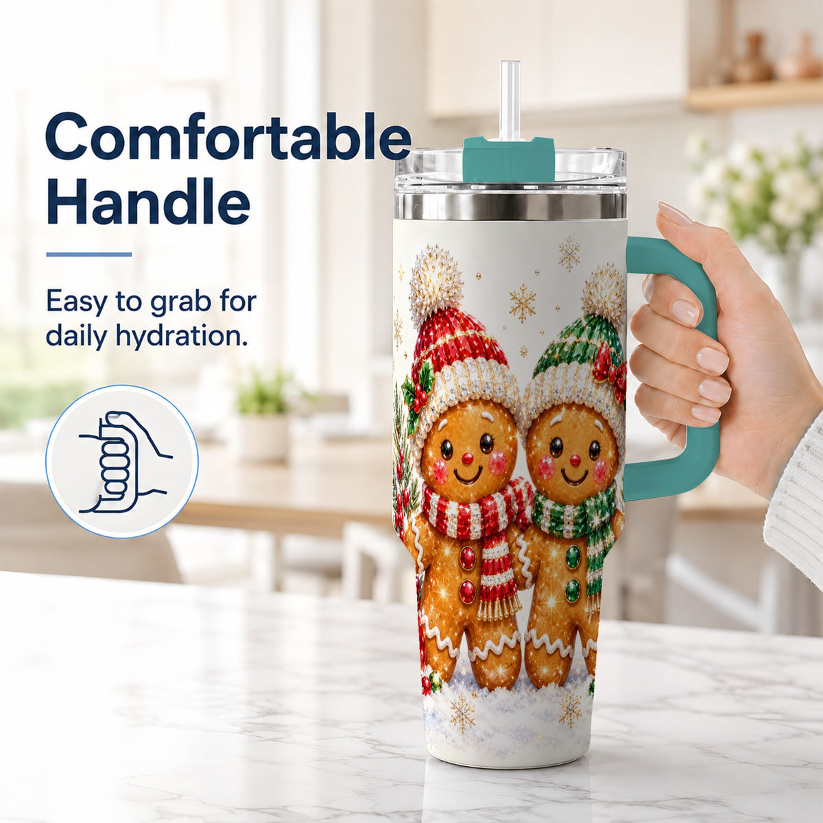 #pl[40oz|Green] Gingerbread Couple 40oz Tumbler, Cookie Tumbler, Stainless Steel Travel Cup
