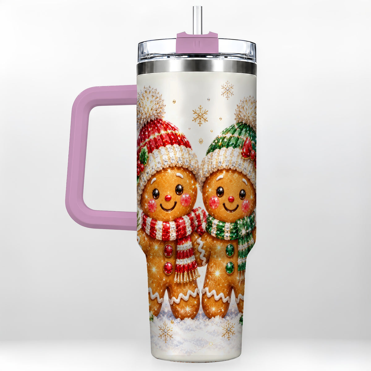 #pl[40oz|Pink] Gingerbread Couple 40oz Tumbler, Cookie Tumbler, Stainless Steel Travel Cup