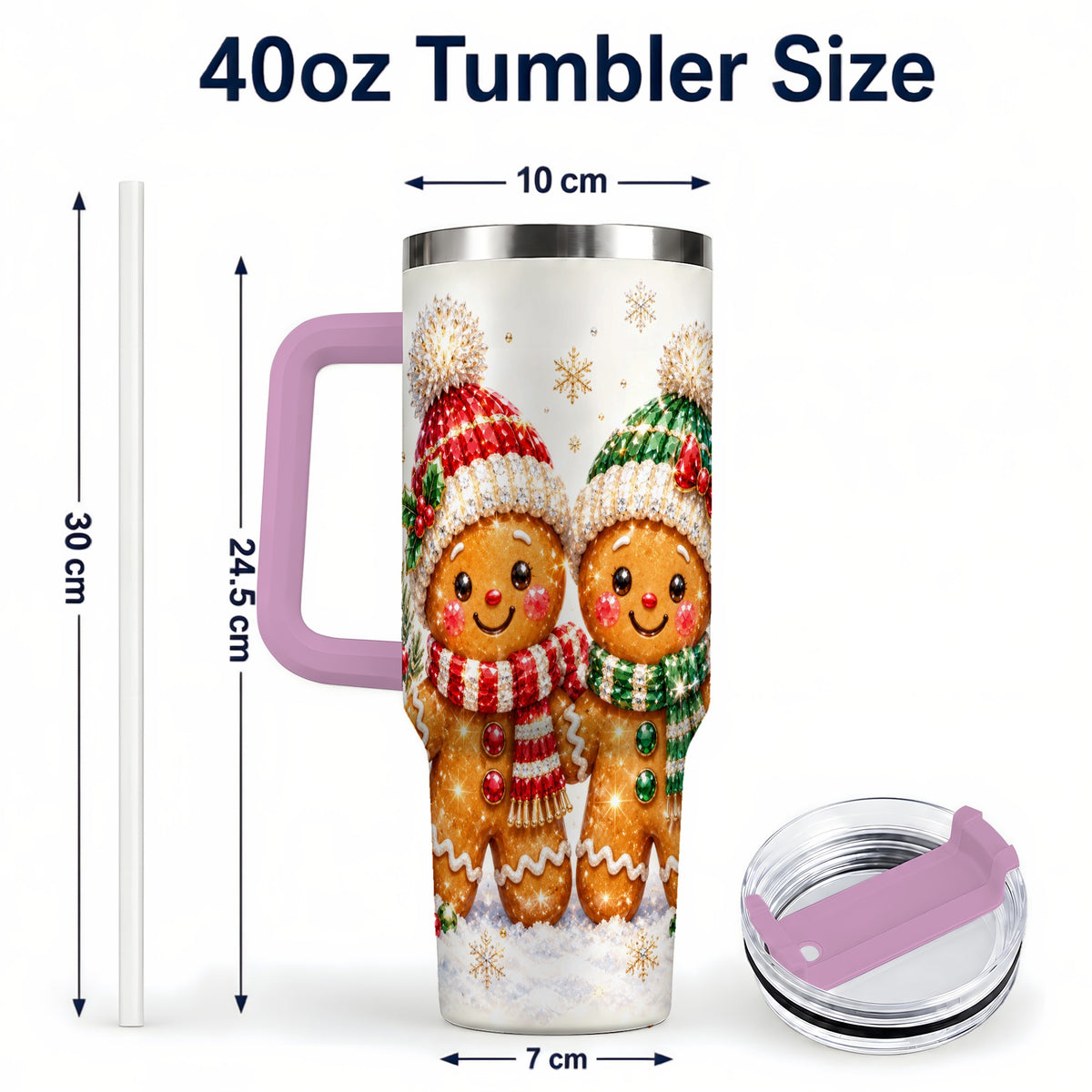 #pl[40oz|Pink] Gingerbread Couple 40oz Tumbler, Cookie Tumbler, Stainless Steel Travel Cup