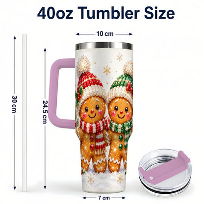 #pl[40oz|Pink] Gingerbread Couple 40oz Tumbler, Cookie Tumbler, Stainless Steel Travel Cup