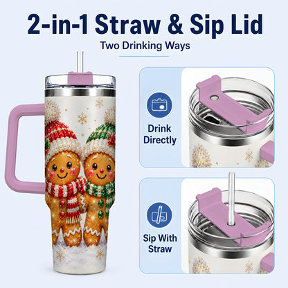 #pl[40oz|Pink] Gingerbread Couple 40oz Tumbler, Cookie Tumbler, Stainless Steel Travel Cup