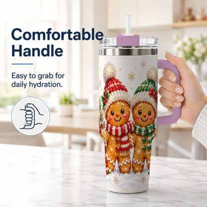 #pl[40oz|Pink] Gingerbread Couple 40oz Tumbler, Cookie Tumbler, Stainless Steel Travel Cup