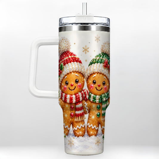 Gingerbread Couple 40oz Tumbler, Cookie Tumbler, Stainless Steel Travel Cup