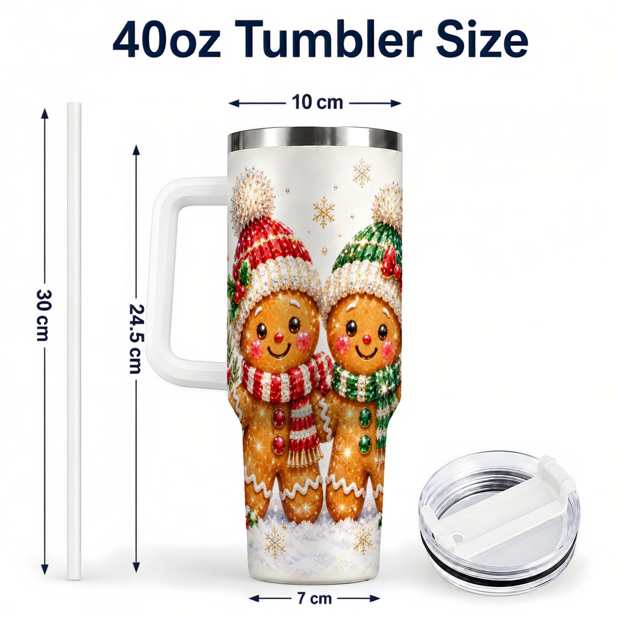 #pl[40oz|White] Gingerbread Couple 40oz Tumbler, Cookie Tumbler, Stainless Steel Travel Cup
