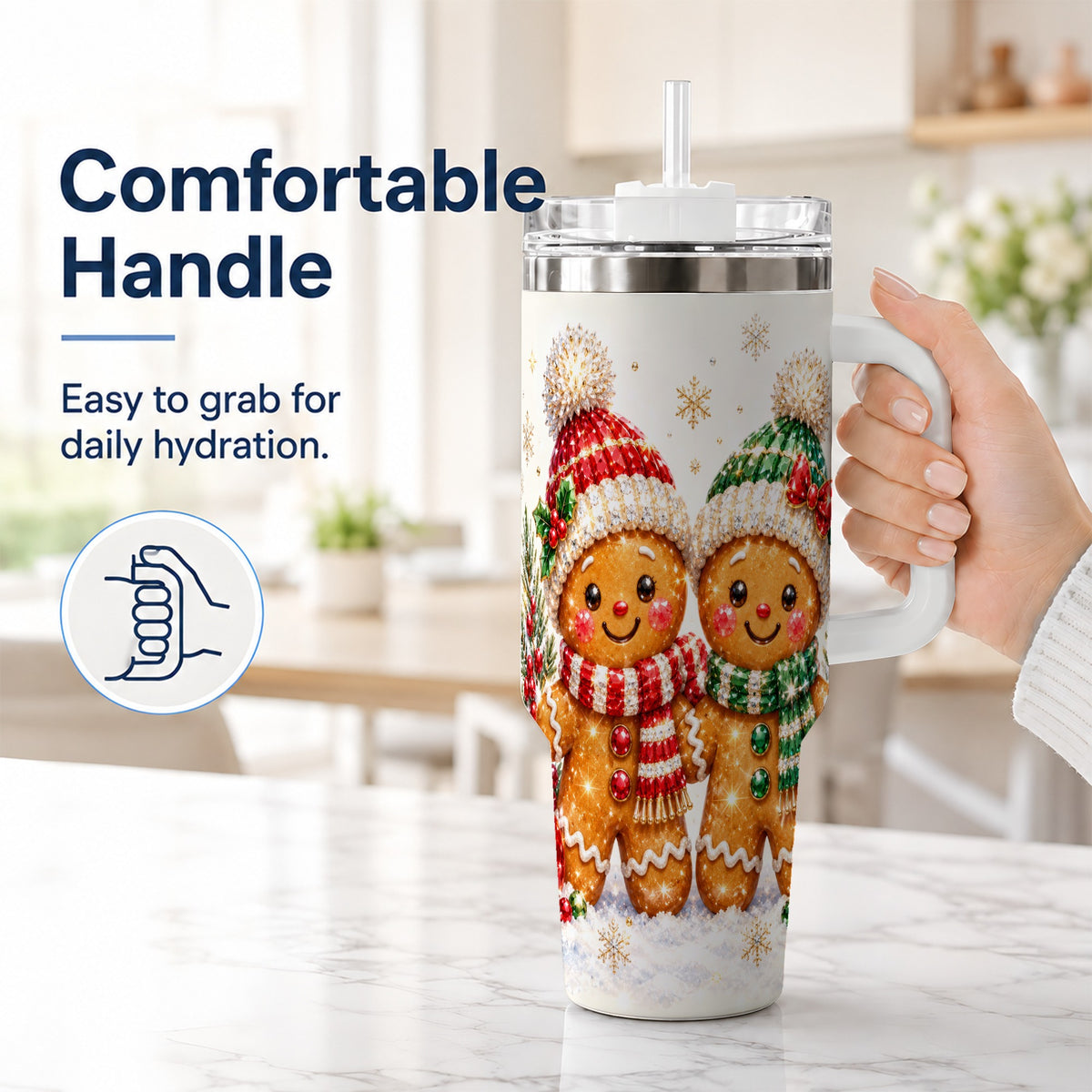 #pl[40oz|White] Gingerbread Couple 40oz Tumbler, Cookie Tumbler, Stainless Steel Travel Cup