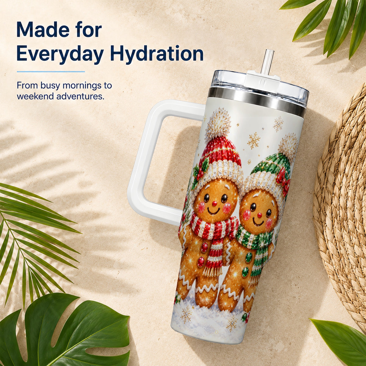 Gingerbread Couple 40oz Tumbler, Cookie Tumbler, Stainless Steel Travel Cup