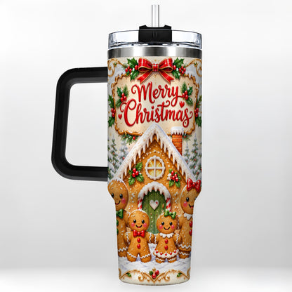 #pl[40oz|Black] Gingerbread Family 40oz Tumbler, Cookie Tumbler, Stainless Steel Travel Cup