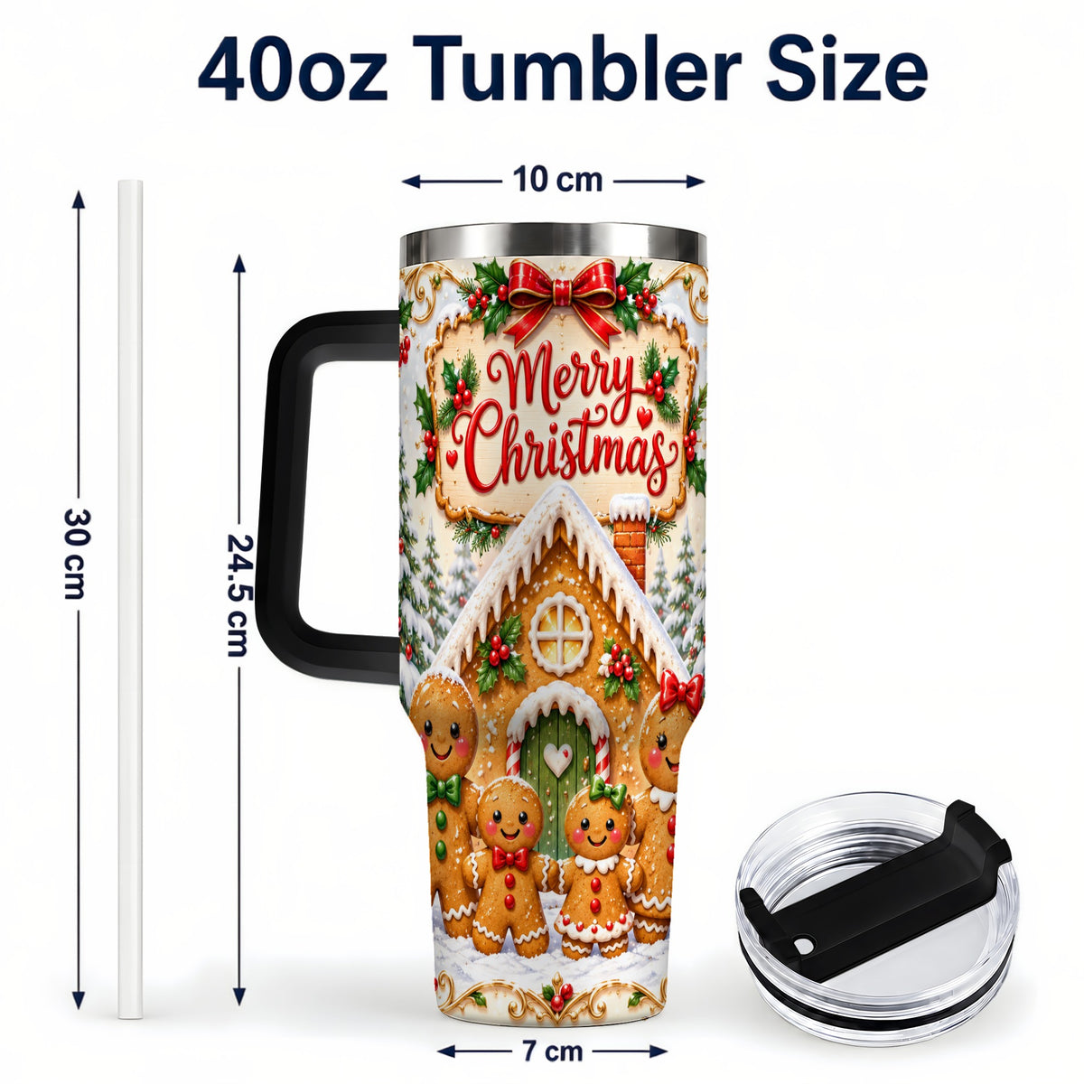 #pl[40oz|Black] Gingerbread Family 40oz Tumbler, Cookie Tumbler, Stainless Steel Travel Cup