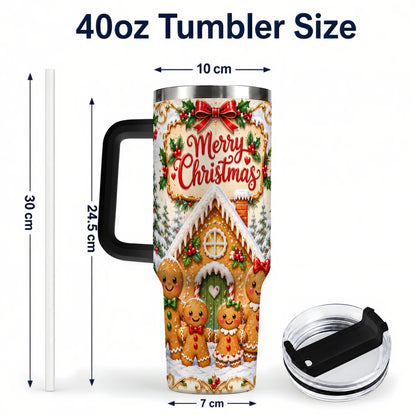#pl[40oz|Black] Gingerbread Family 40oz Tumbler, Cookie Tumbler, Stainless Steel Travel Cup