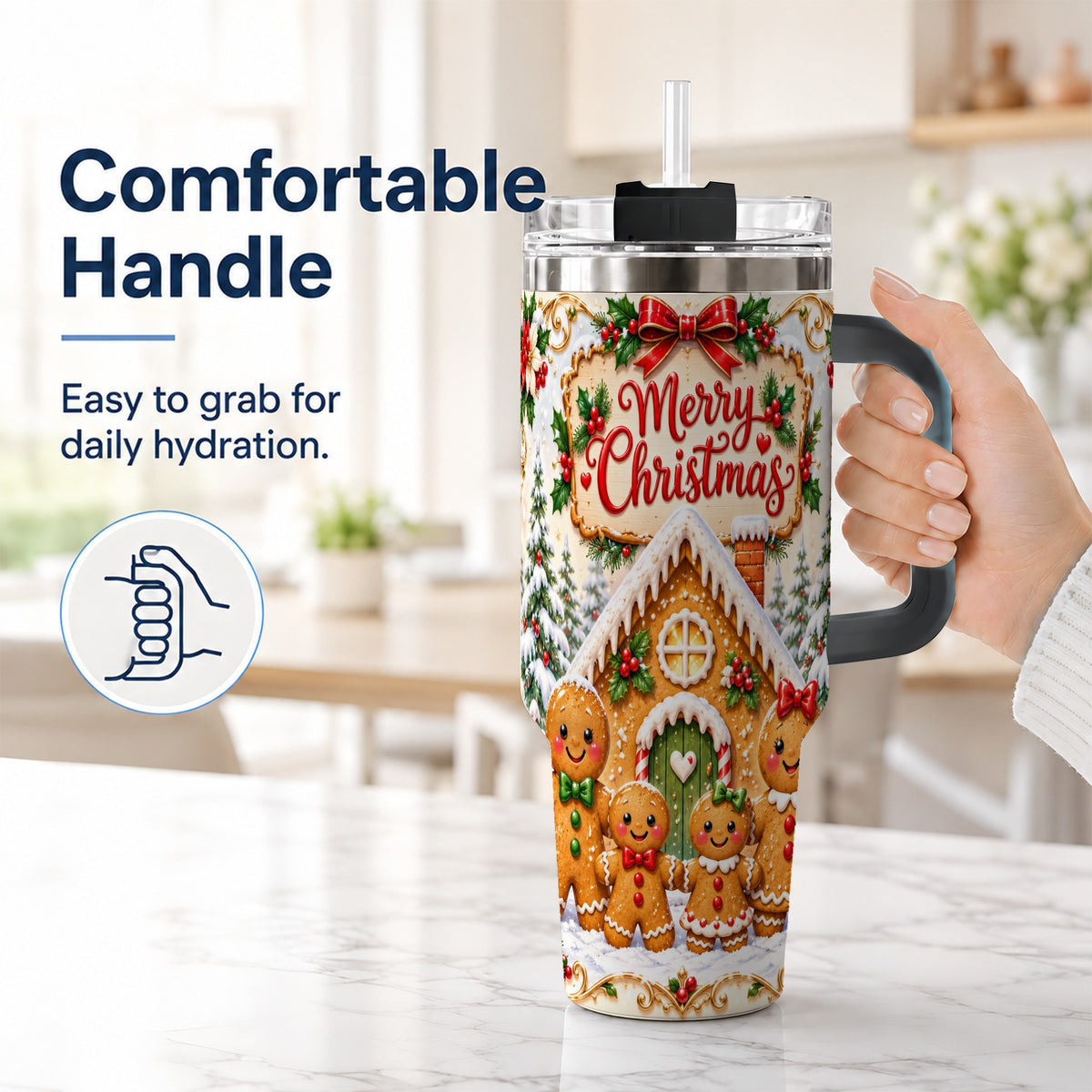 #pl[40oz|Black] Gingerbread Family 40oz Tumbler, Cookie Tumbler, Stainless Steel Travel Cup